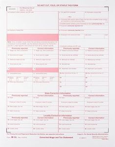 W-2C Wage Corrected & Tax Statement, SSA Copy A, Laser Tax Forms - Pack of 25- IRS Approved