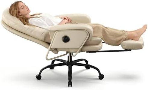 FLEXISPOT Ergonomic Office Chair with Footrest High Back Computer Desk Chairs Indoor Lounge Chair with Wheels 90-165° Reclining Lumbar Support, Chairs for Working Relaxing Cross Legged, Leather, White