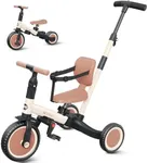 newyoo Toddler Tricycle with Push Handle for 1-3 Year Old, Toddler Bike, Birthday Gift and Toy for Boys and Girls, 5 in 1 Kids Trike, Balance Bike with Backrest and Safety Belt, Khaki, TR007