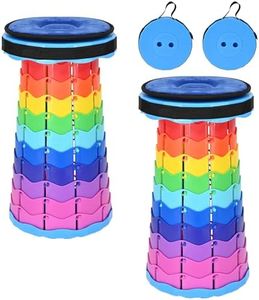 FXKS 2 Pack Upgraded Collapsible Stool Folding Stool with Cushion,Retractable Folding Stool Max Load Capacity 400lbs, Portable Telescoping Stools for Camping Hiking Outdoor BBQ Fishing-Rainbow
