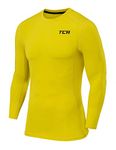 TCA Boys Pro Performance Compression Shirt Long Sleeve Top Compression Tops for Boys Base Layers Boys - Sonic Yellow, 12-14 Years