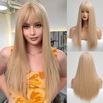 EMMOR Light Blonde Wig With Fringe For Women Long Straight Wigs Synthetic For Girl Cosplay And Daily Use(26" Light Blonde)