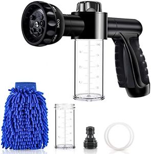 Car Wash Nozzle, Willcrew High Pressure Hose Nozzle Sprayer 8 Way Patterns Hose Soap Sprayer ​with 2 X 3.5oz 100cc Soap Dispenser and Washing Mitt for Car Wash, Watering Plants, Showering Pet