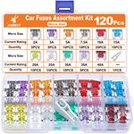 JOREST 120Pcs Car Fuse Kit - Replacement Fuses Assortment Kit for Car/RV/Truck/Motor (2Amp 3A 5A 7.5A 10A 15A 20A 25A 30A 35A 40A) - Micro Blade Fuses Automotive (Low Profile Mini Fuse) + 1Fuse Puller