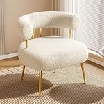 FFIJJ Mid Century Sherpa Boucle Accent Chair, Round Upholstered Barrel Arm Chair for Small Spaces, Fluffy Side Corner Sofa Armchair for Living Room, Bedroom, Vanity, Office, Reading Nook(Cream White)