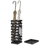 Metal Umbrella Holder Stand Large Umbrella Rack with Removable Water Tray and Hooks Decorative Freestanding Rectangular Umbrella Hollow Rack Canes Walking Sticks Holder for Entryway Home Office, Black