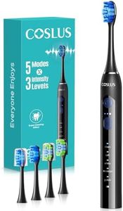 COSLUS Sonic Electric Toothbrush for Adults: 3 Intensities & 5 Modes Customized for Effective Yet Gentle Cleaning - 2 Types of Heads for Gentle or Daily Care, Travel & Family Home Use, Black, 1PC