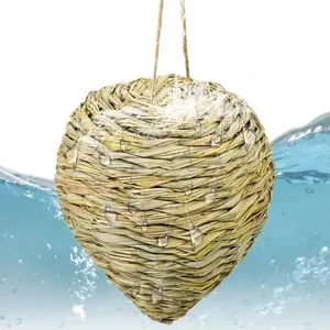 Ugyan 1 Pack Reed Woven Wasp Nest Decoy, 15In Waterproof Hanging Fake Wasp Nest Faux Hornet Nest Decoy Artificial Bee Hive Nest for Garden Yard Outdoors