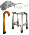 Mega_Jumble Adult Womens Grey Granny Wig and Half-Moon Glasses Inflatable Walking Stick & Zimmer Frame Mrs Claus Fancy Dress Accessories