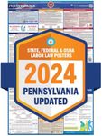 2024 Pennsylvania Labor Law Poster- State, Federal, OSHA Compliant- Workplace Required Posting for Employees- English Employment Poster- UV Laminated Waterproof- 25.5" x 40”- English