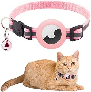 Airtag Cat Collar, Airtag Dog Collar, Adjustable Cat Collar Safety Buckle with Bell, Alarm GPS Tracking Device, Lightweight, Shockproof, Waterproof, Dustproof, Anti-Lost, Cute (Pink)