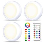 UEASE Under Cabinet LED Lights with Romote, 3PCS RGB Light Wireless Lights Battery Powered Puck Lights Under Cupboard Tap&Remote Control, 13 Colors, Dimmable, Timer, for Kitchen Bedroom