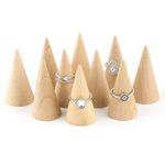 AUEAR, 10 Pcs Wood Cone Ring Holder Finger Jewelry Display Stand DIY Craft Wooden Cone