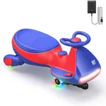 FanttikRide 6V N7 Classic Electric Wiggle Car with Pedal, Rechargeable Battery, 2 in 1 Swing Car, 2 Speed Ride On Toy, Anti-Rollover, Flashing Wheels, Bluetooth, for Ages 3 and Up, 150 Lbs, Blue