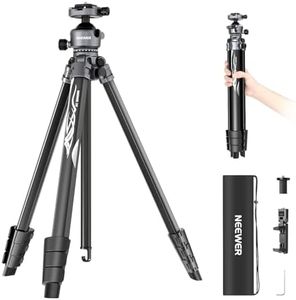 NEEWER LITETRIP LT07 61" Aluminum Travel Tripod for Camera w Pan Tilt Low Profile Ball Head, Arca QR Plate Compatible with Peak Design Tripod Plate V3, Dual Center Axis, Phone Holder, Max Load 22lb