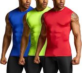 ATHLIO 3 Pack Men's Cool Dry Compression Sleeveless Tank Top, Sports Running Basketball Workout Base Layer BTA03-YBR Large