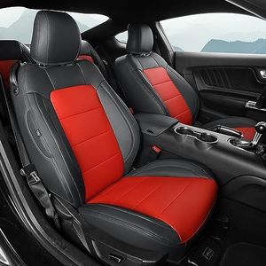GIANT PANDA Customized Full Set Car Seat Covers Fit Ford Mustang Coupe Hardtop 2015 2016 2017 2018 2019 2020 2021 2022 2023 2024 2025- (Black+Red)