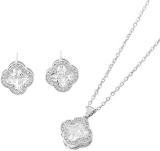 Gkaopi Juegos de Joyas Mujer Pendientes de Trébol de Cuatro Hojas y Collar Largos Colgantes Conjunto Circón Juego de Joyas Regalos Aniversarios Cumpleaños Navidad San Valentín