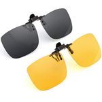 Polarized Clip-on Flip Up Metal Clip Rimless Sunglasses for Prescription Glasses, Black+yellow(day&night), Extra Large