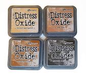 Tim Holtz Ranger Distress Oxide Ink Bundle - Four 3" x 3" Pads (T - Tea and Coffee : Dried Marigold, Tea Dye, Rusty Hinge, and Ground Espresso)