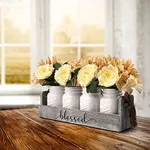 White Mason Jars for Centerpieces-Besuerte Dining Room Table Decor, Modern Farmhouse Wood Tray Decor with Flowers for Coffee Table,Kitchen,Living Room, Home Gift【4 White Jars 】