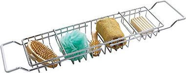 Optimal Products Extendable Bath Tub Rack Bridge Storage Tray Caddy White End Coating Scratch proof Chrome Finish