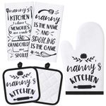 Tatuo 5 Pieces Nanny Kitchen Set Includes 2 Pieces Nanny Dish Towels Microfiber Dish Towels, 2 Pieces Nanny Oven Pads Pot Holder, Nanny Oven Mitt Nanny Gift for Home Birthday Kitchen Cooking Baking