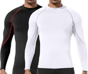 Holure Men's (Pack of 2) Compression Long Sleeve Turtleneck Winter Sports Baselayer T-Shirts Tops Black/White07-M