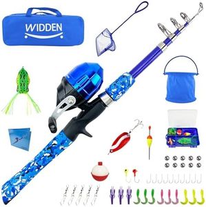 WIDDEN Kids Fishing Pole Full Kits Portable Telescopic Kids Fishing Rod and Reel Combos with Tackle Box, Travel Bag for Girls, Boys, Youth, Blue