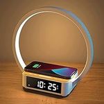 Amouhom Bedside Lamp Wireless Charger Table Lamp Touch Control 3 Light Hues 10W Max Wireless Charging Desk Lamp with Alarm Clock Eye-Caring Reading Light, Home, Dorm and Office