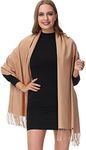 Ohayomi Womens Pashmina Shawl Wrap Scarf - Solid Color Cashmere Stole Extra Large 78"x28" (Camel)