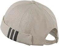 CLAPE Docker Cap for Men Brimless Hats Sailor Fisherman No Visor Cap Rolled Cuff Harbour Hat Casual Skull Caps, Beige