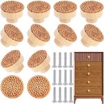 ETIUC 12pcs Rattan Drawer Knobs Boho Dresser Knobs Handmade Wooden Cabinets Knobs Handles Hardware Boho Woven Wicker Drawer Knobs for Kitchen Cabinets Dresser Pulls Wood Furniture Knobs (12pcs)