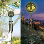 Solar Memorial Wind Chimes,46.5" Tree of Life Wind Chimes, Sympathy Wind Chimes Outdoor Deep Tone Unique Gifts for Mom Women Grandma, Memorial Gifts, Garden Patio Balcony Yard Home Decor