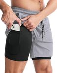 Ameena Store Men’s 2 in 1 Active Dual Shorts with Inner Tights | Double Layer Gym Shorts | Running, Training & Sports Shorts with Pocket | (S to 6XL) (in, Alpha, L, Regular, Plus Size, Grey)