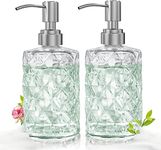 Pack of 2 Clear Glass Liquid Soap Dispenser Set for Bathroom, Wash Basin Hand wash Accessories Bottle, Handwash Dispenser with Press Pump Bottle, Sanitizer Dispenser for Kitchen