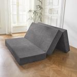 MAXYOYO Folding Corduroy Mattress, Tri Fold Floor Mattress 15cm thick with Washable Cover,Foldable in Three,Space-Saving for Guest (Charcoal, Double)