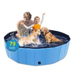 CACSPS Foldable Dog Pool, 79" x 14" Kiddie Pool with Hard Plastic, Non-Slip Dog Bath Tub for Outdoor Backyard, Collapsible Dog Swimming Pool for Kids Dogs Pets (Blue)