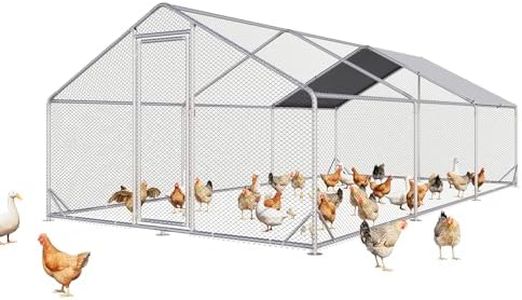 Aoxun Large Metal Chicken Coop, Outdoor Chicken Runs for Yard with Cover, Spire Roof Hen House Enclosure with Security Lock, Walk-in Cage Peak Hen House for Yard Farm (10x20x6.4 FT)