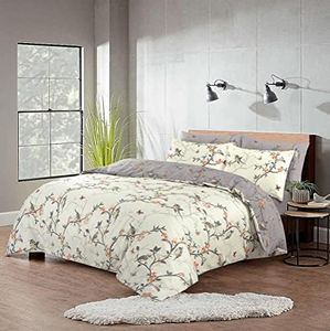 SeventhStitch The Art of Fine Living Printed Duvet Cover White Floral Bedding Comforter Quilt Covers with Pillowcases Double King SuperKing Size Bed Sets (Double, Flower), White, Grey, Blue (0012)