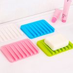 TREXEE (Pack of 6) Anti-skidding Soap Dish Shower Soap Tray Soap Saver Soap Holder Drainer Flexible Silicone for Shower/Bathroom/Kitchen/Counter Soap Bars Dry Clean Cleaning Flexible Silicon Soap Soapbox (6)