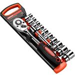 Egofine 12pcs 1/2 Inch Ratchet Socket Wrench Set, Drive Socket Set with 10 Sockets 10-15,17,19,22,24mm and 2 Way Quick Released Ratchet Handle and Extension Bar