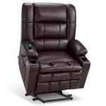 MCombo Dual Motor Power Lift Recliner Chair for Elderly, Lay Flat Lift Chair with Heat and Massage, Cup Holders, USB Ports, Faux Leather R7891 (Dark Brown, Oversize)