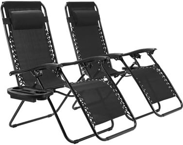 LIFERUN Set 2 Sedie Sdraio Pieghevoli，Sdraio da Giardino Con portabicchieri e poggiatesta regolabile，Utilizzato per piscine, Giardini, Pause pranzo, Poltrona Relax, peso Massimo 140KG, Nero