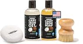 CLARK'S Complete Cast Iron Care Kit - Seasoning Oil (12 oz) - Soap - Scrub Brush - Applicator Pad - Suitable for All Cast Iron and Carbon Cookware Maintenance - Cast Iron Seasoning Oil - Cast Iron Kit