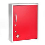 AdirMed Red Locking Medication Cabinet with Document Pocket, Metal Wall Mounted Medication Cabinet with Dual Lock and Dual Keys, 21" H x 16" W x 6" D