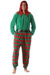 #followme Men’s Adult Onesie Holiday Microfleece Jumpsuit One-Piece Pajamas, Elf, Large