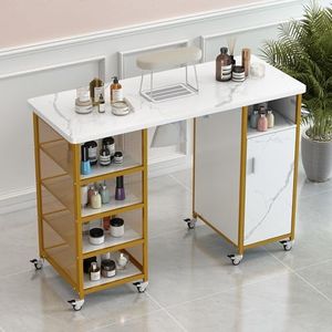 MegaChoice Manicure Table Nail Desk for Nail Tech, Marbling Texture Nails Station with Electric Downdraft Vent, Wrist Cushion, Lockable Wheels and Storage Cabinet Beauty Salon Supplies