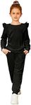 Arshiner Girls Sweatsuit Long Sleeve Tracksuit Set Ruffle Shoulder Sweatshirt and Sweatpant with Pockets 9-10 Years