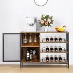 Wine Bar Cabinet, Kitchen Sideboard Buffet Cabinet with Wine Rack Storage, Industry Coffee Bar Cabinet with Wine Rack and Glass Holder for Liquor and Glasses (Brown)